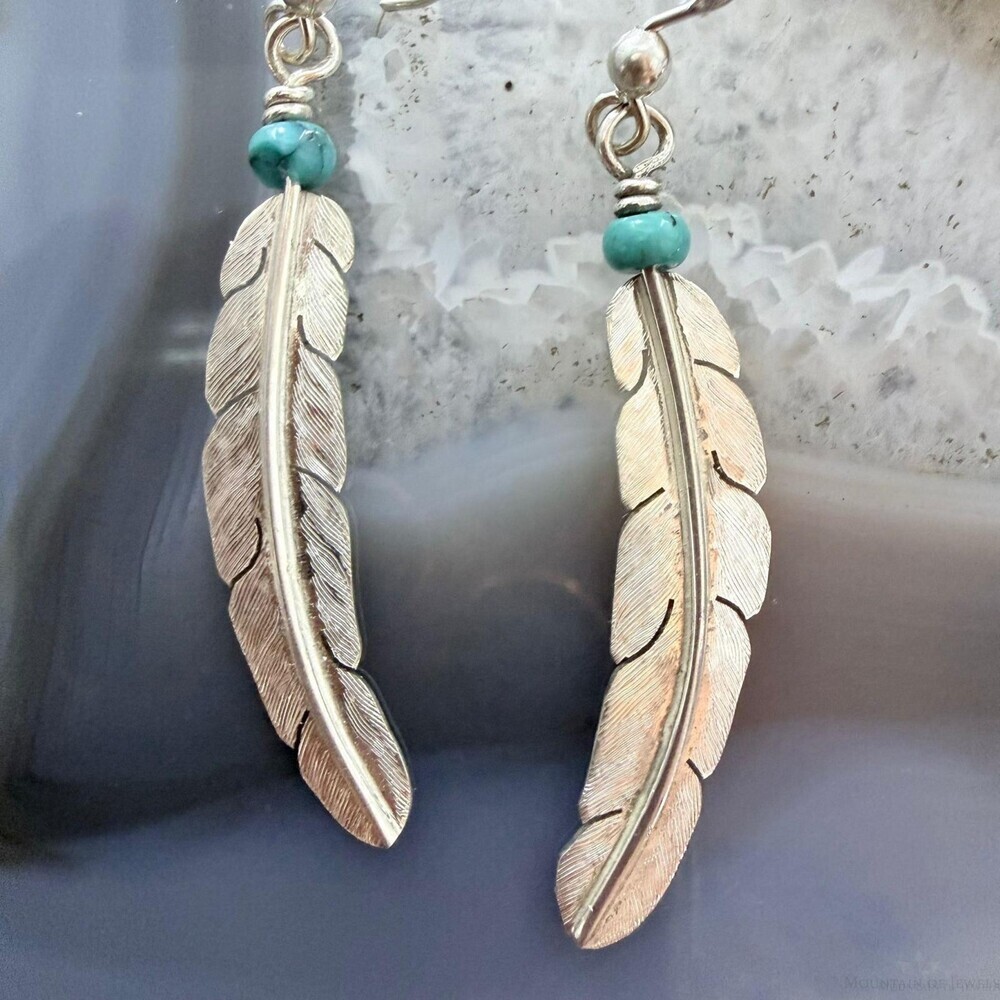 Anthony Gatewood Sterling & Turquoise Bead Feather Dangle Earrings For Women - Picture 6 of 10
